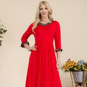 Celeste Full Size Leopard Ruffle Detail Midi Dress